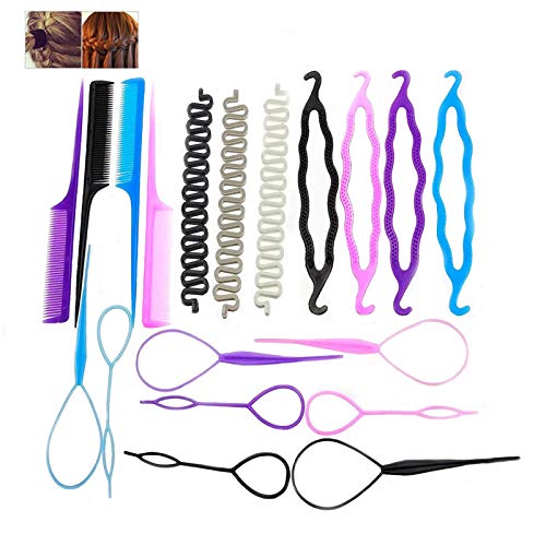 Gwotfy 19pcs Accesorios de Peinado, Set de Diseño de Cabello, cabello diseño Accesorios Hacedor Braid Cabello Trenzado Peinado Clip DIY para las niñas