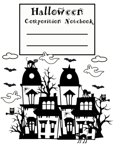 Halloween Composition Notebook:: Halloween Notebook with 8.5*11 inch | Wide-Ruled | 125 Pages Composition | House Cat Ghost Cover