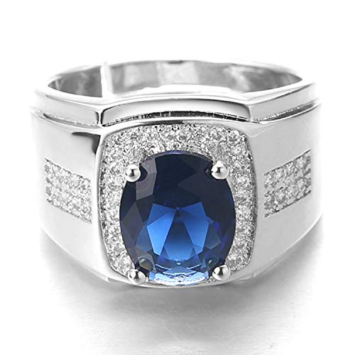 HALUKAKAH Anillo de Diamantes con Cristal de Piedras Preciosas Azules,Hombres Chapado en Platino de Oro Blanco Real 18k Auricular Diamantes de Laboratorio Tamaño Ajustable con Caja