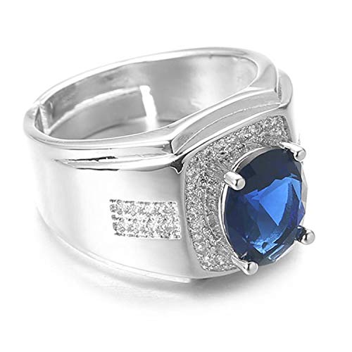 HALUKAKAH Anillo de Diamantes con Cristal de Piedras Preciosas Azules,Hombres Chapado en Platino de Oro Blanco Real 18k Auricular Diamantes de Laboratorio Tamaño Ajustable con Caja