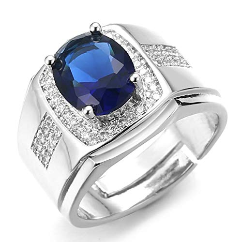 HALUKAKAH Anillo de Diamantes con Cristal de Piedras Preciosas Azules,Hombres Chapado en Platino de Oro Blanco Real 18k Auricular Diamantes de Laboratorio Tamaño Ajustable con Caja