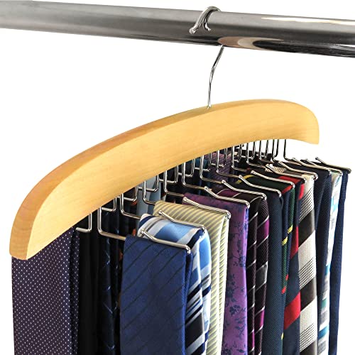 Hangerworld Percha Corbatero 24 Corbatas Madera Premium Ahorra Espacio Ganchos de Metal Organizador