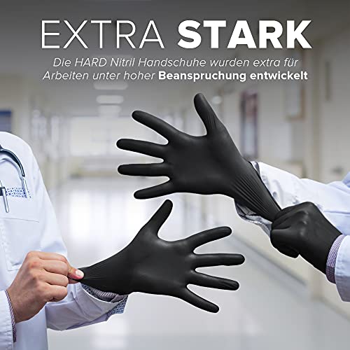 HARD Guantes Desechables de Nitrilo – Talla S, Sin Polvo, Sin Látex, De un Solo Uso, Ideal para Exámenes, Médico, Sanitarios, Profesional, 100 Unidades, Negro