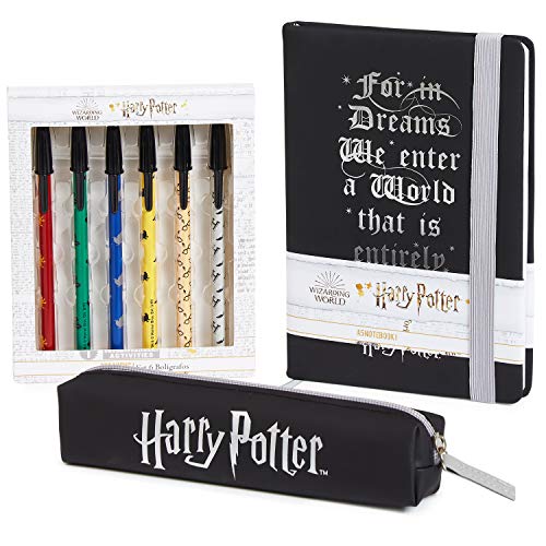 Harry Potter Set Papeleria, Material Escolar para Niñas y Niños, Incluye Estuche Escolar Cuaderno A5 y Set de 6 Boligrafos, Regalos Originales Para Niños Adolescentes