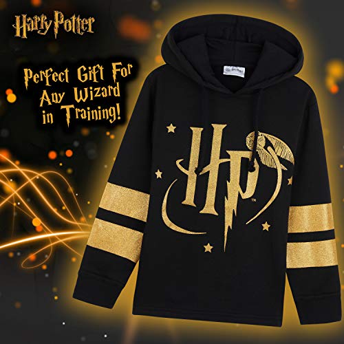 HARRY POTTER Sudadera Niña, Ropa para Niña de Algodon 100%, Sudadera Negra con Capucha, Regalos Niñas y Adolescentes Edad 5-14 Años (Negra, 11-12 años)