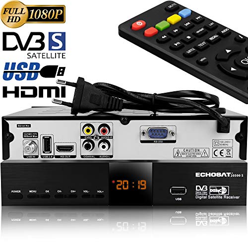 HD-Line Echosat 20500 S Receptor HD de satélite Digital (HDTV, DVB-S / DVB-S2, HDMI, AV, 2X USB 2.0, Full HD 1080p, Salida de Audio Digital) [preprogramado para Astra, Hotbird y Türksat]