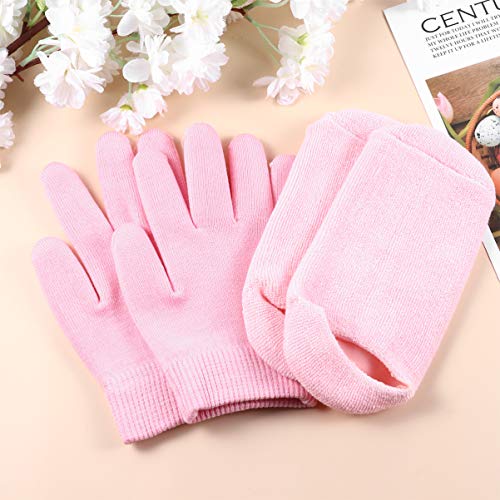 Heallily Guantes Hidratantes 2 Pares de Guantes Hidratantes de Gel Guante de Terapia de Gel para Manos Secas Y Agrietadas Tratamiento de Pies para Mujeres Niñas (Rosa)