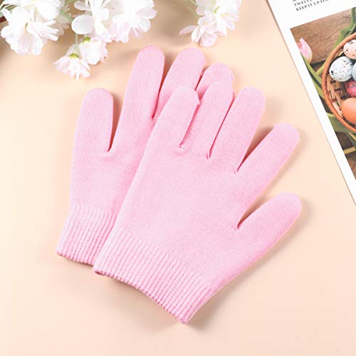 Heallily Guantes Hidratantes 2 Pares de Guantes Hidratantes de Gel Guante de Terapia de Gel para Manos Secas Y Agrietadas Tratamiento de Pies para Mujeres Niñas (Rosa)