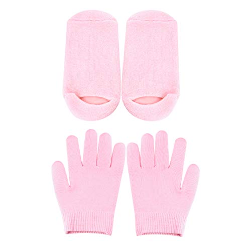 Heallily Guantes Hidratantes 2 Pares de Guantes Hidratantes de Gel Guante de Terapia de Gel para Manos Secas Y Agrietadas Tratamiento de Pies para Mujeres Niñas (Rosa)