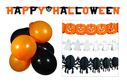 HEITMANN DECO "Happy Halloween - Komplett-Set - Girlanden - Luftballons - Orange, Schwarz, weiß