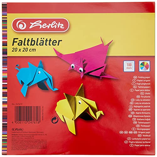 Herlitz - Hojas de papel para origami 247619, 20 x 20 cm, paquete de 100 unidades