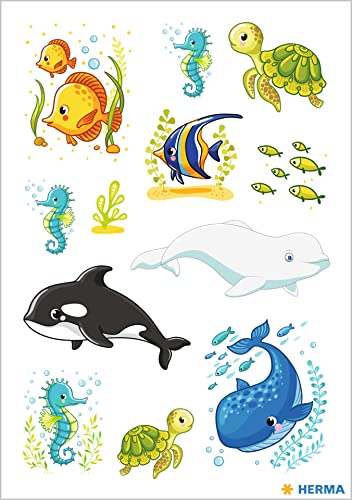 HERMA 15733 Pegatinas divertidas de animales para niños, familia de ballenas y amigos (36 pegatinas, papel mate), autoadhesivas, pegatinas permanentes para niñas y niños, multicolor