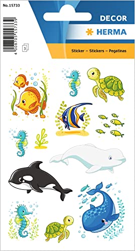 HERMA 15733 Pegatinas divertidas de animales para niños, familia de ballenas y amigos (36 pegatinas, papel mate), autoadhesivas, pegatinas permanentes para niñas y niños, multicolor