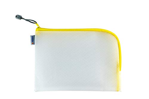 HERMA 20011 Bolso de tocador con cremallera A5, transparente (26 x 20 cm) estuche pequeño de viaje con cremallera para cosméticos, líquidos, maquillaje, cepillo de dientes, neceser en amarillo