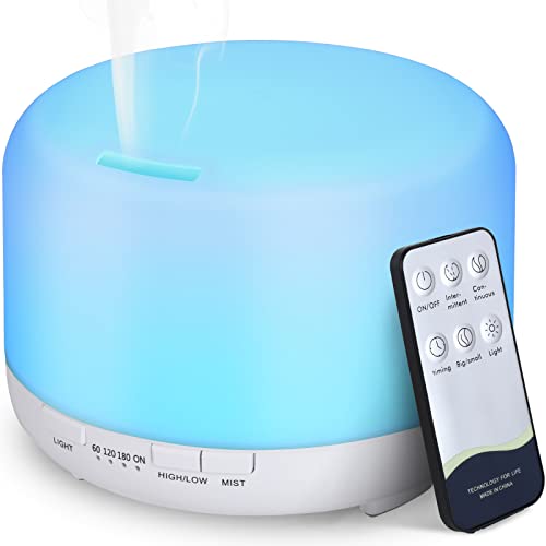 Hianjoo Aroma Diffuser Humidificador 450ml Humidificador Ultrasónico Aromaterapia Lámpara LED Colorida con Función Control Remoto para Yoga Salon SPA Vivir,Dormir, Bañarse, Hotel, Blanco Puro