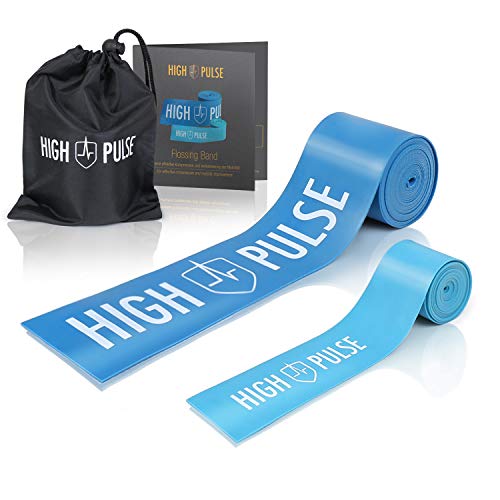 High Pulse® Floss Band | Incl. Bolsa de transporte y accesorios – 2 bandas de compresión – Bandas fitness de atletas para articulaciones, tendones y ligamentos + mini banda para los dedos