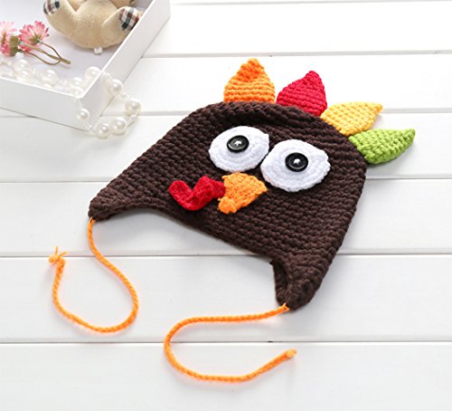 Hillento el día de Fiesta del día de Fiesta de Thanksgiving Sombrero del Pavo de Acción de Gracias, Casquillos Hechos Punto del Sombrero del Traje del Ganchillo para el niño Unisex del bebé, café, S