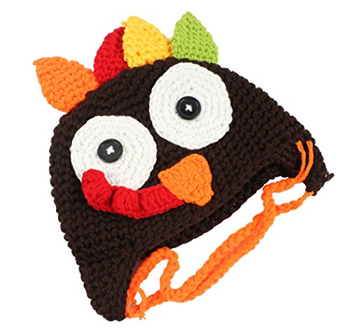 Hillento el día de Fiesta del día de Fiesta de Thanksgiving Sombrero del Pavo de Acción de Gracias, Casquillos Hechos Punto del Sombrero del Traje del Ganchillo para el niño Unisex del bebé, café, S