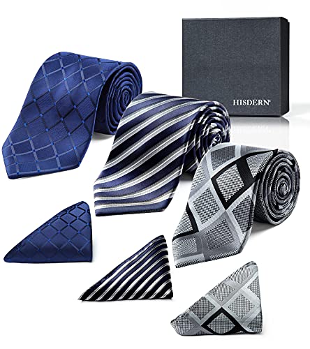 HISDERN Corbatas y pañuelo de hombre (Pack de 3), Conjunto Elegante de corbata para seda hombres - Set regalo para hombres