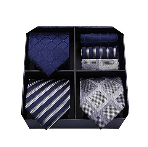 HISDERN Corbatas y pañuelo de hombre (Pack de 3), Conjunto Elegante de corbata para seda hombres - Set regalo para hombres