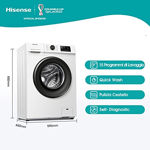 Hisense WFVC6010E - Lavadora Carga Frontal 6 Kg, 1000 rpm, 15 Programas, Control de balanceo inteligente del tambor, Display LED, Programa rápido, Bloqueo Infantil