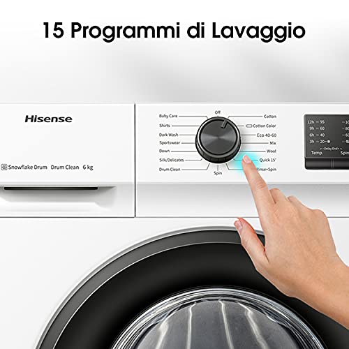 Hisense WFVC6010E - Lavadora Carga Frontal 6 Kg, 1000 rpm, 15 Programas, Control de balanceo inteligente del tambor, Display LED, Programa rápido, Bloqueo Infantil