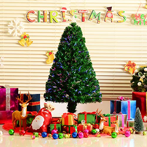 HOMCOM Árbol de Navidad 120cm Artificial Árboles de Abeto con Soporte Fibra Óptica Brillante Multicolor Ignífugo