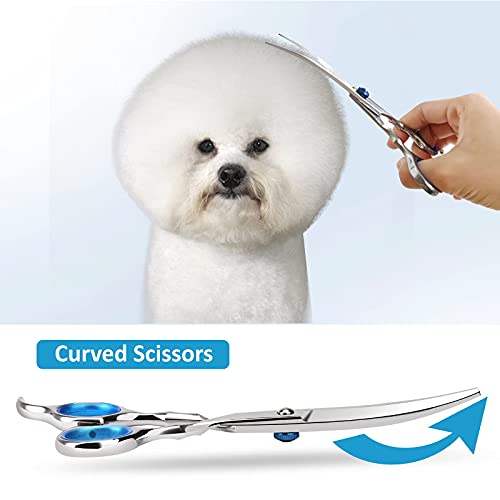 HomdMarket Tijeras de Perro Azul, 5 herramientas para cortar el pelo a mascotas, acero inoxidable,Kit de Peluquería Canina para Perros y Gatos Corte PROFESIONAL