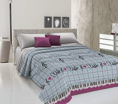 HomeLife Colcha Fina de Verano y Primavera para Cama de 135 cm | Edredón Estampado con diseño Musical Fabricado en Italia | Ligera Colcha cubrecama de algodón para Cama de Matrimonio | Rosa, 220x280