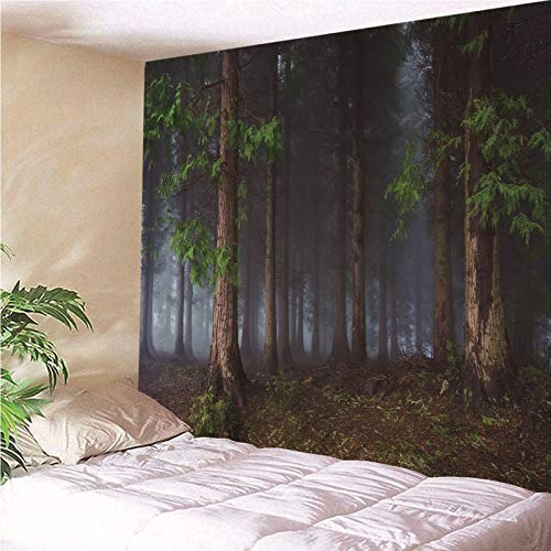 Homxi Tapiz Pared Decoracion Retro,(350x256CM) Tapiz de Pared Marrón Verde Tapiz Pared Poliéster Niebla y Bosque