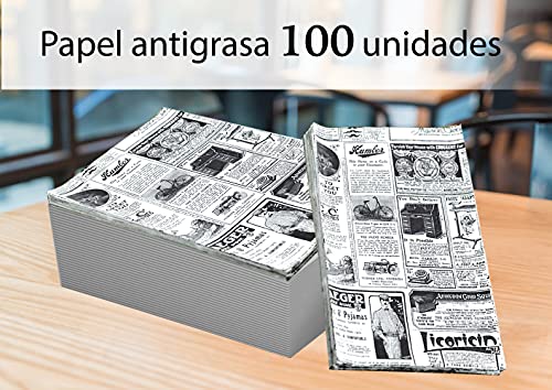 Hostelnovo - 100 Unidades de Papel antigrasa para Envolver Alimentos - Medida única de 32 x 20 cm - Especial para Basket Chips y Cualquier Tipo de Recipiente - Papel de periódico