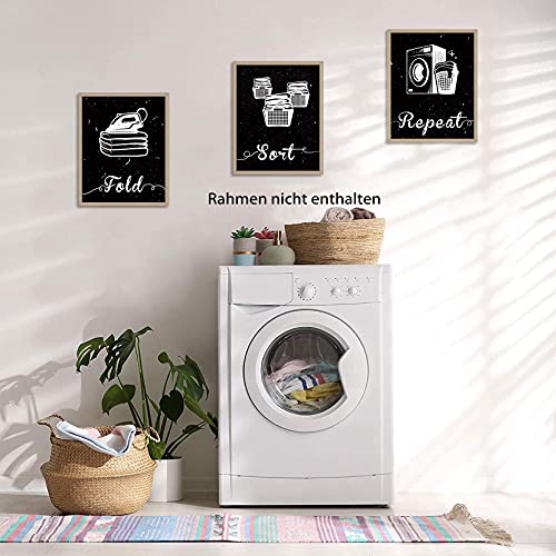 HPNIUB Juego de 4 pósteres para la lavandería, decoración de pared para la lavandería, pósteres en blanco y negro, juego de imágenes modernas, carteles para la lavandería, sin marco, 20 cm × 25 cm