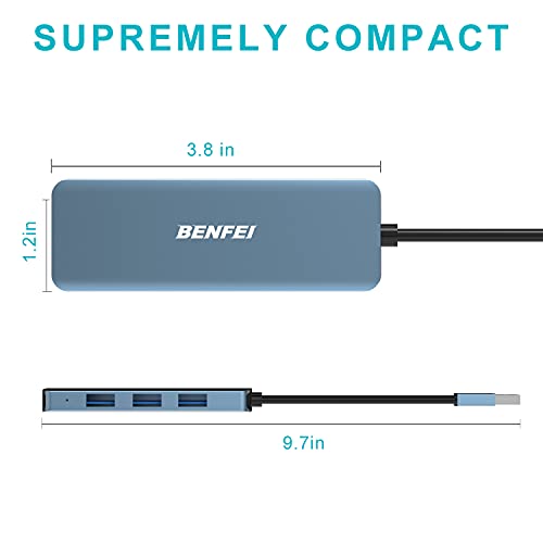 Hub USB, BENFEI USB 3.0 ultradelgado de 4 Puertos, Compatible con MacBook, Mac Pro, Mac Mini, iMac, Surface Pro, XPS, PC, Unidad Flash, Disco Duro móvil [Carcasa de Aluminio y Cable de Nailon]