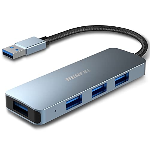 Hub USB, BENFEI USB 3.0 ultradelgado de 4 Puertos, Compatible con MacBook, Mac Pro, Mac Mini, iMac, Surface Pro, XPS, PC, Unidad Flash, Disco Duro móvil [Carcasa de Aluminio y Cable de Nailon]