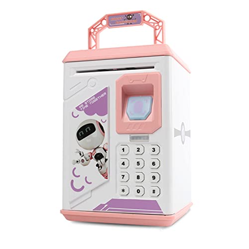 Hucha Electrónica para Niños - Hucha Digital con Contraseña y Luz UV - Hucha Eléctrica Grande para Monedas y Billetes - Gran Máquina de Ahorro Automático Mini ATM,Rosado