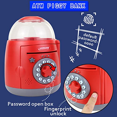 Hucha Electrónica para Niños - Hucha Digital con Fingerprint Password Lock y Luz UV - Hucha Eléctrica Grande para Monedas y Billetes - Gran Máquina de Ahorro Automático Mini ATM,A