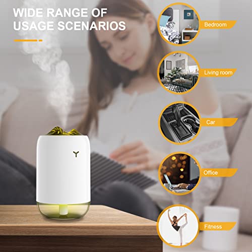 Humidificador ultrasónico silencioso usb Difusor aceites esenciales con 7 colores luz de Noche 2 modi para bebes hogar, oficina,planta (blanco)