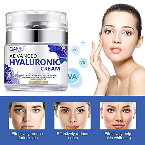 Hyaluronic Acid Face Cream, Crema de ácido hialurónico para rostro, hidrata y suaviza la piel extra seca, antienvejecimiento, humectante facial, colágeno