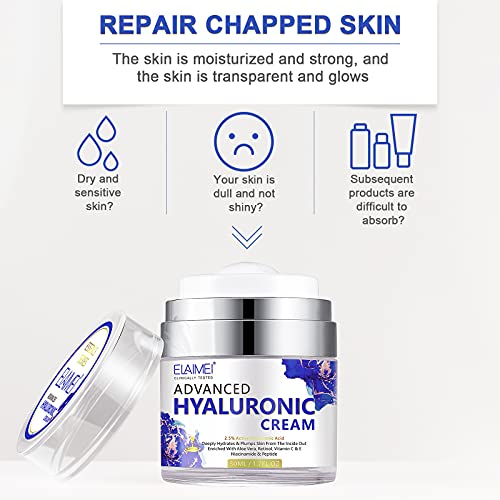 Hyaluronic Acid Face Cream, Crema de ácido hialurónico para rostro, hidrata y suaviza la piel extra seca, antienvejecimiento, humectante facial, colágeno