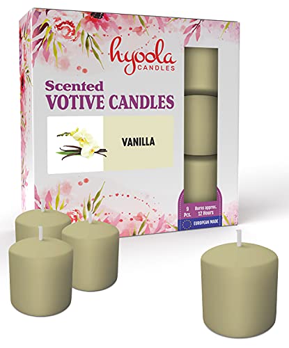 Hyoola Velas Votivas con Perfume - Velas Perfumadas con Aroma a Vainilla - Crema - 12 Horas de Combustión - Pack de 9 Velas Aromáticas - Hechas en Europa