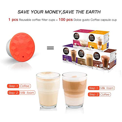 i Cafilas Recargable Dolce Gusto Cápsula Milk Bubber Capsule para Dolce Gusto, Reutilizable Recargable Cápsula Filtro para Dolce Gusto, 2pcs Capsule con Cuchara de café, Cepillo