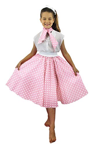 I LOVE FANCY DRESS LTD Falda Longa Rosa Claro con Puntos Blancos Lunares Y PANUELO para EL Cuello Disfraz Estilo AÑOS 50 para NIÑAS Fiestas TEMATICAS, Verano O DANZAS Y TEATROS