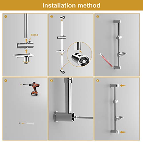 Ibergrif M20903 Conjunto Regulable, Barra Ducha con Jabonera, Manguera, Alcachofa, Soporte, Plata