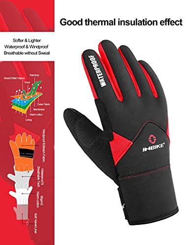 INBIKE Guantes Ciclismo Invierno para Hombre, Guantes De Pantalla Táctil con Dedos Completos Cortavientos E Impermeable(Rojo,L)