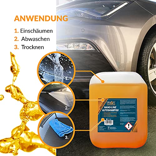 INOX® Nano Line Champú concentrado para coches, 10L con efecto de loto - Cera y Lavado de coches - Para el brillo y la protección