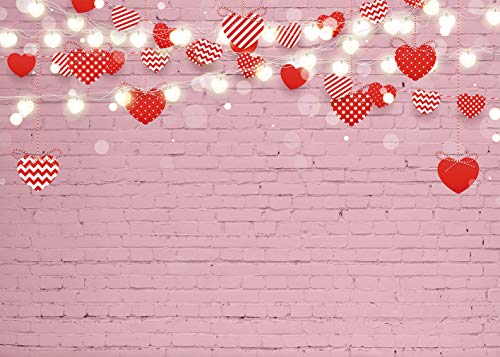 INRUI Día de San Valentín Fotografía Fondos Pared Ladrillo Rosa Corazones Rojos Amor Boda Fiesta Decoración