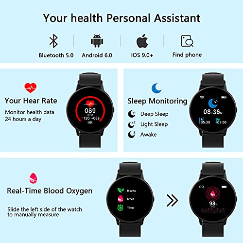 IOWODO Smartwatch Hombre Mujer con Oxímetro(SpO2), Reloj Inteligente Impermeable 5ATM con Notificación de Mensajes Esfera Personalizada Pulsometro Sueño ,Pulsera Actividad Inteligente Para IOS Android