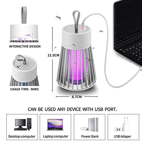 iPatio Lámpara Antimosquitos Eléctrico UV Antimosquitos Trampas UV Portátil Carga por USB Camping Repelente de Mosquitos Mata Mosquitos electrico UV lamparas atrapa Anti Mosquitos (Blanco)