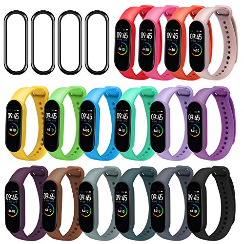 ivoler Correas Mi Band 5/Amazfit Band 5, [20 Piezas] 16 Piezas Pulsera para Xiaomi Mi Band 5 + 4 Piezas Protector Pantalla Correa de Repuesto Suave, Transpirable, Resistente al Sudor y Multicolor