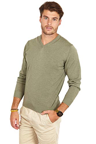 Jack Stuart - Jersey con Cuello en Pico para Hombre, 100% Lana de Merino - Verde Claro, L